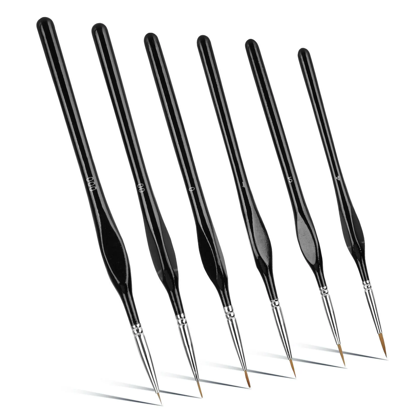 6 Pcs Small Miniature Fine Tip Paint Brushes Set for Acrylic Model Craft Watercolor Triangular Diamond Grip Edge Pen Black Rod