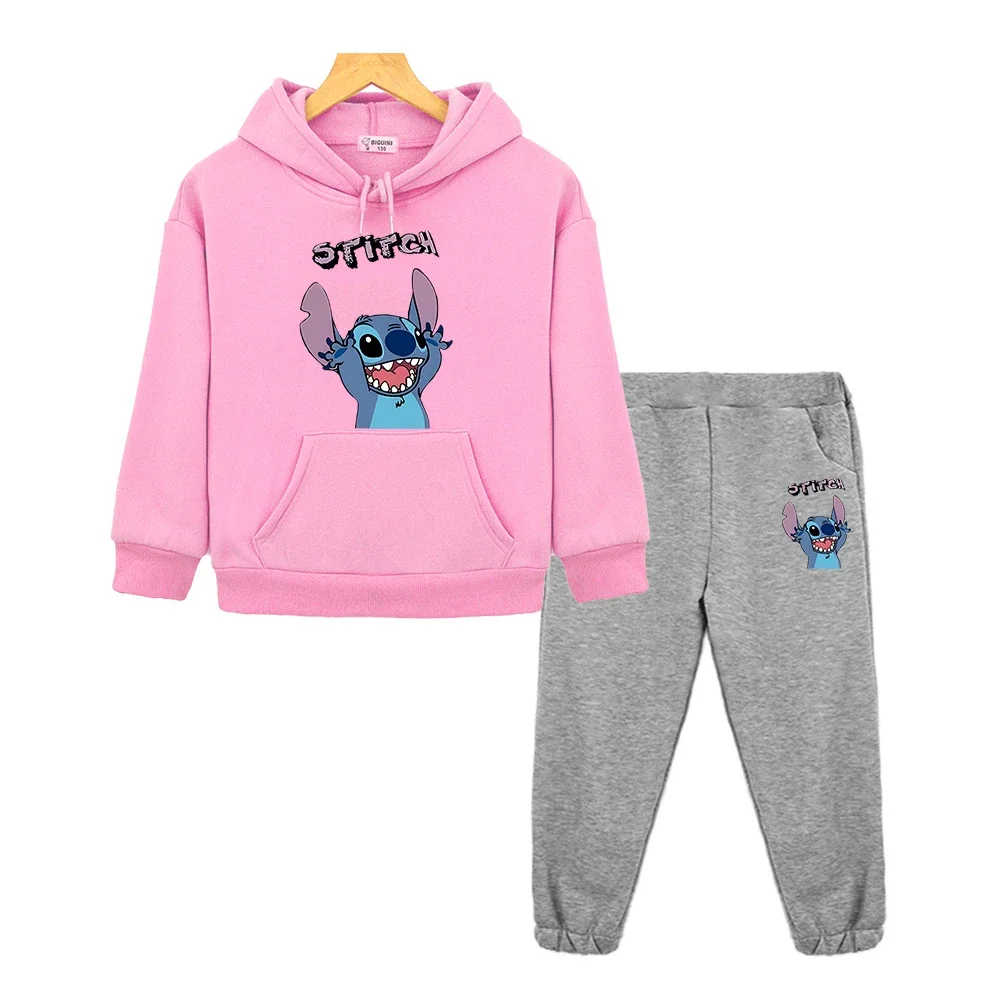 

Stitch Disney 2pcs pullover+pants Fleece sweatshirt kids boutique clothes disney Anime hoodie Casual Jacket boy girl Hooded Sets