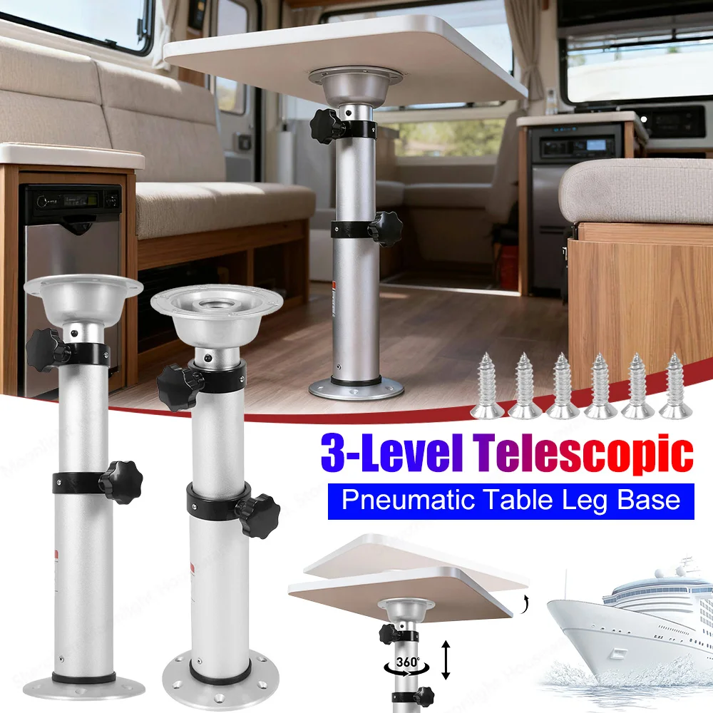 

3-Level Pneumatic Table Leg Base Air-Powered RV Table Pedestal Stand Leg Space Saving Telescopic for RV Marine Boat Marine Yacht