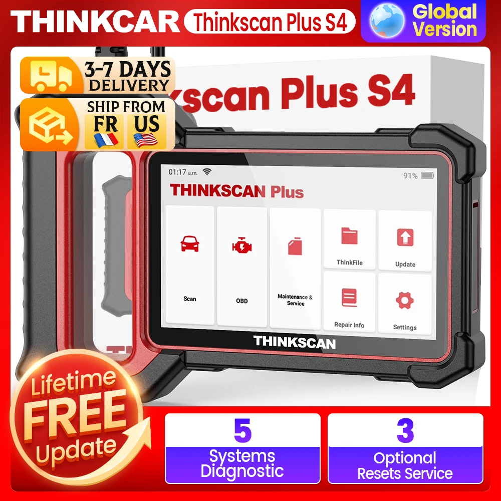 THINKCAR Thinkscan Plus S4 Obd2 Scanner Car Diagnostic Tools 5 System 3 Reset Oil IMMO Life Free Auto VIN Scan Tool Code Reader