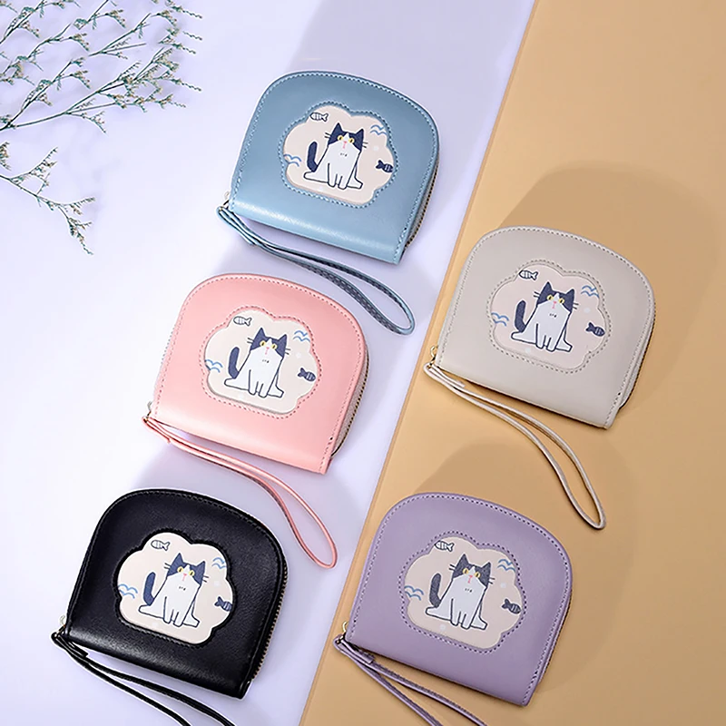 

New Cute Cat Wallet Card Bag Portable Handheld Short Wallet Zip Coin Purse Women's Clutch Purse Wallet Cartoon Small Bag