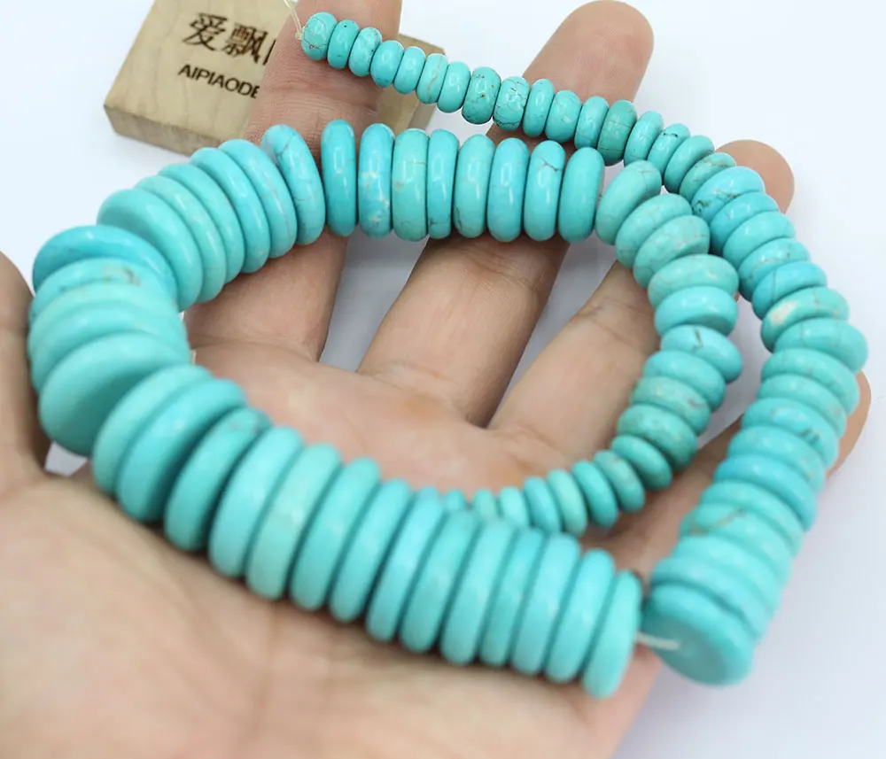 APDGG  Blue Turquoise 4x10-6x24mm Round Pagoda Coin Gems Stone Loose Beads 17\'\' Strands Jewelry Making DIY