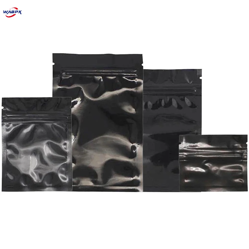 100Pcs/Lot Reusable Resealable Tear Notch Flat Pouches for Food Snack Tea Bean Glossy Black Aluminum Foil Zip Lock Bag Self Seal