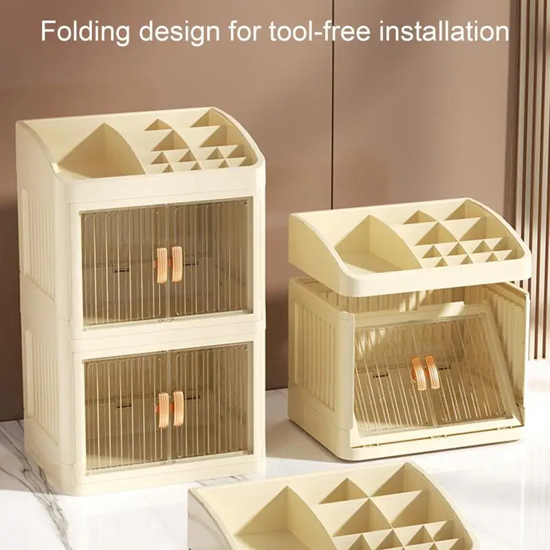 Caixa organizadora de maquiagem, 3 camadas, display de suprimentos cosméticos, grande capacidade para mesa, cômoda, balcão de banheiro