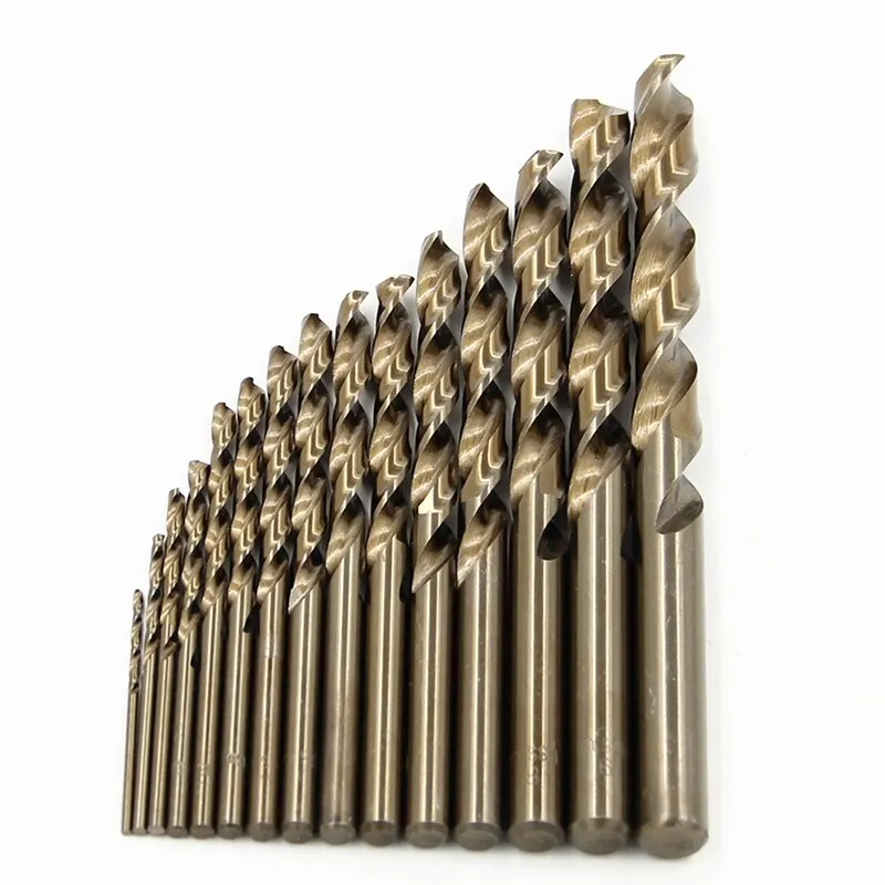 15pc M35 Cobalt Contain Roasted Yellow Straight Shank Twist Drill1.5-10mm High Speed Steel Full Grinding Hole Opening Tool Set