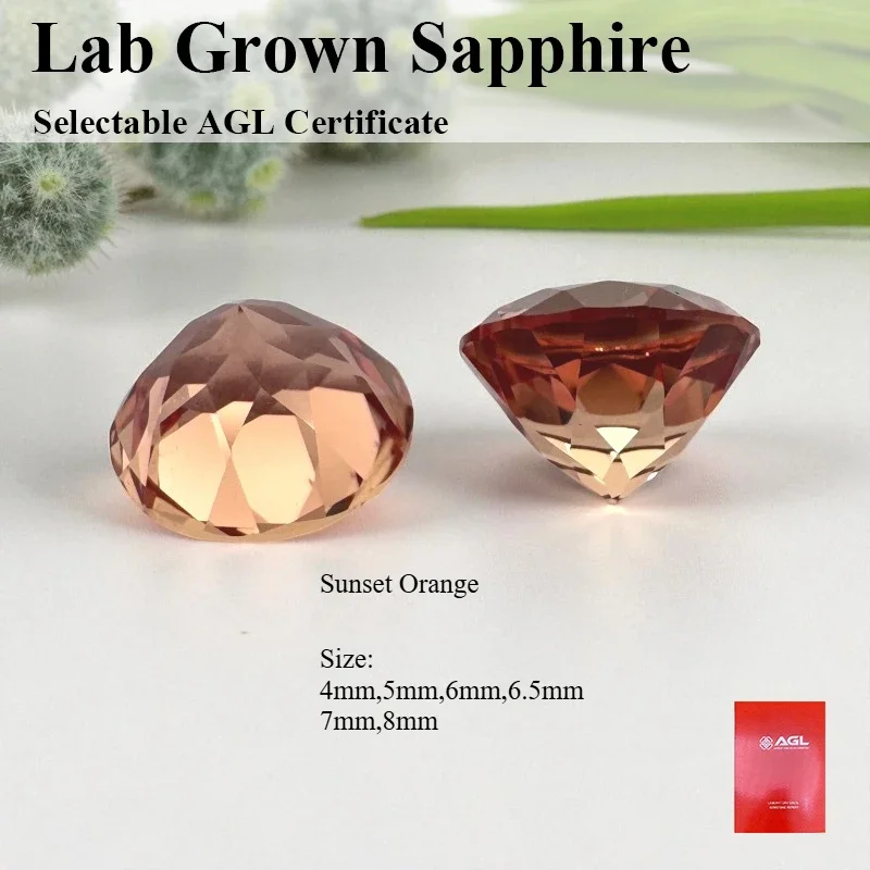 Round Cut Lab Grown Sapphire Sunset Orange Loose Gemstone Pass Diamoand Tester For Jewelry Diy Making Selectable AGL Certificate