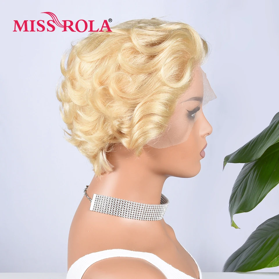 Miss Rola Pixie Cut 13*4 Short Wigs Lace Front Human Hair Ocean Wave Wigs Remy Curly Wigs Pre Plucked 180% Density