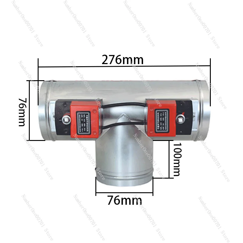 AC 220v  DC24V Galvanized 3 way T motorized ventilation register motorized valve Air Duct Valve OD51mm-150mm