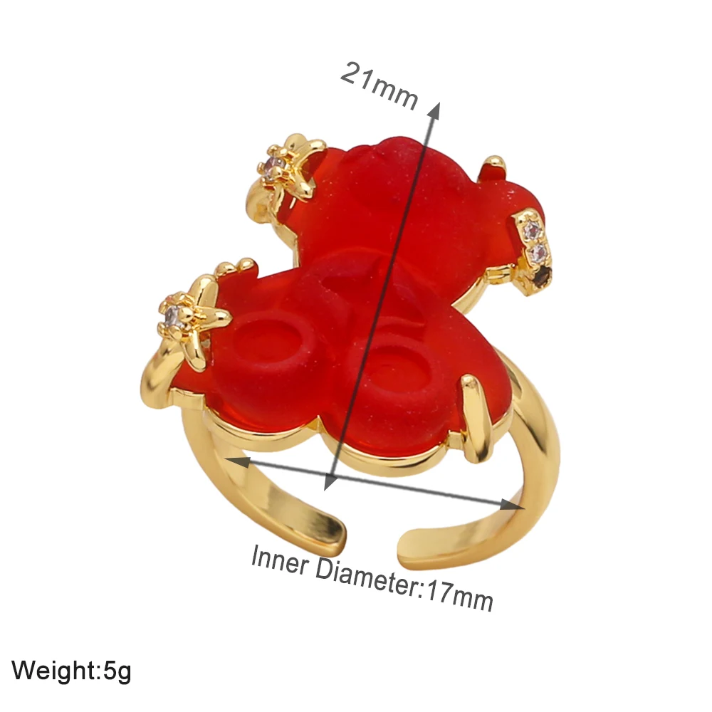 FLOLA Candy Color Gummy Bear Rings for Women Copper Gold Plated Rings Adjustable Animal Jewelry Friends Gifts rigs64