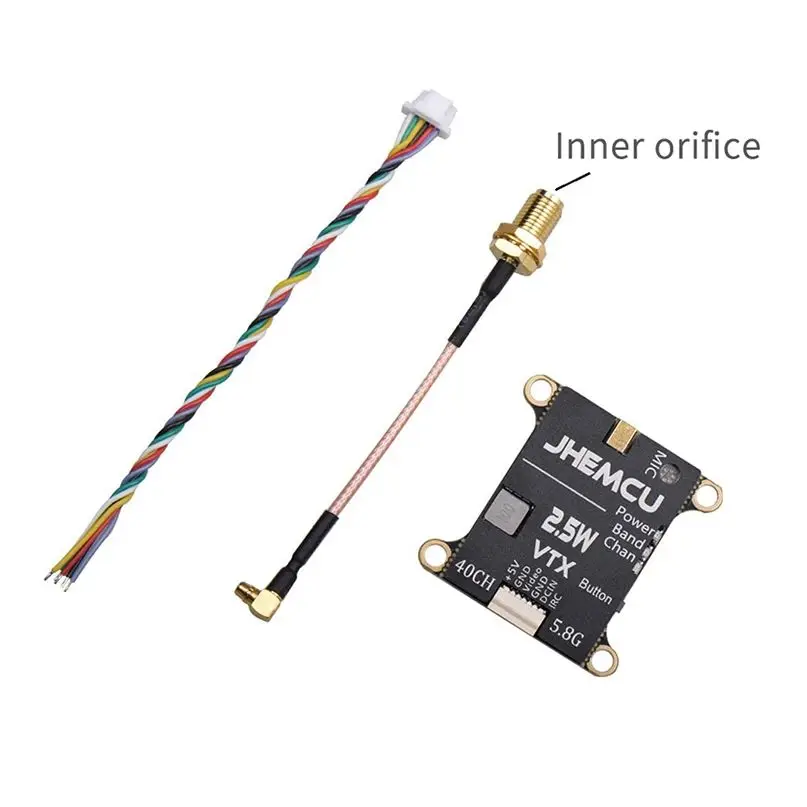 JHEMCU 2.5W VTX 5.8G 40CH Adjustable FPV Transmitter Built-in Microphone Heat Sink 2-6S 30X30mm for RC Airplane FPV Long Range