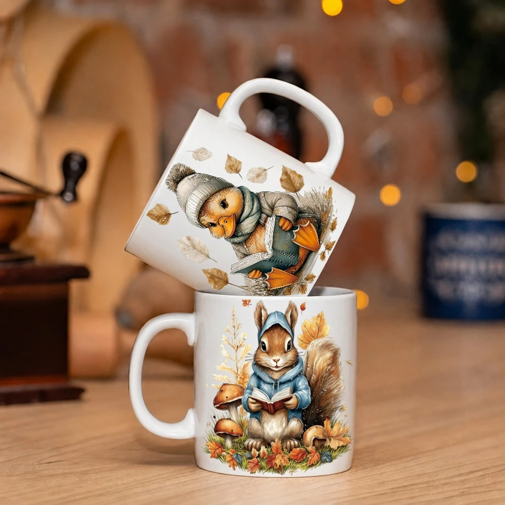 6pcs Reading Hamster Fox Rabbit 3D Sticker UV DTF Cup Wrap Mixed Design Animals 3D Transfer Stickers For Tumbler Glass Permanent