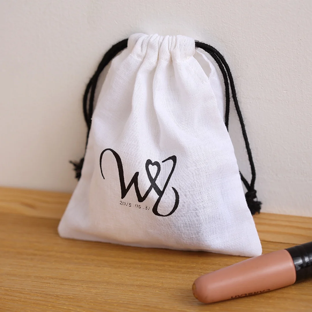 Personalized Logo Cotton Drawstring Bags Reusable Natural Muslin Canvas Bag Jewelry Package Party Wedding Birthday pouch