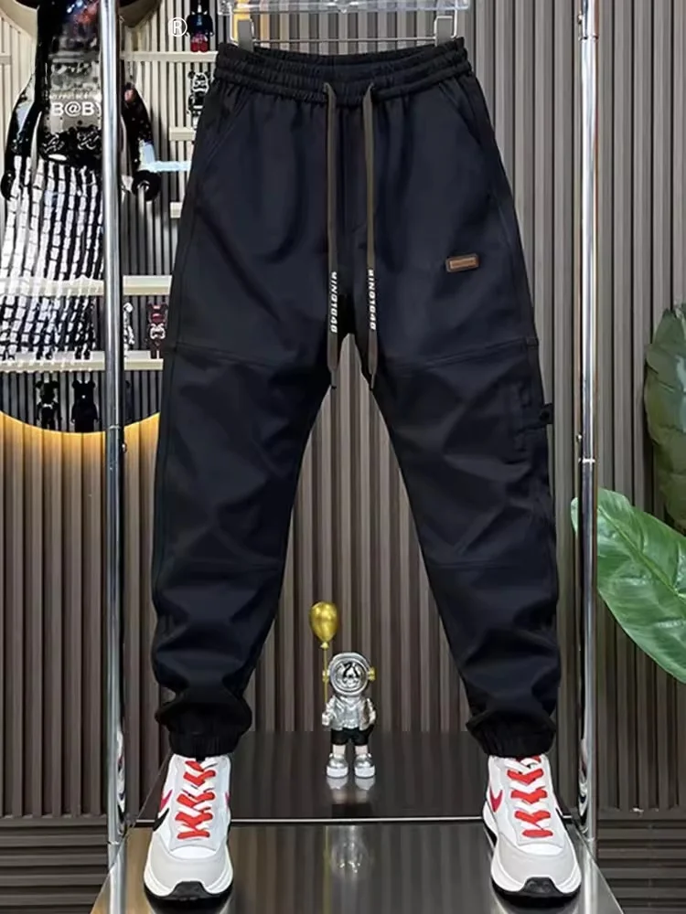 

Мужские повседневные брюки премиум-класса с подкладкой, спортивные брюки для отдыха, осенне-зимняя одежда, эластичный пояс, декоративные элементы