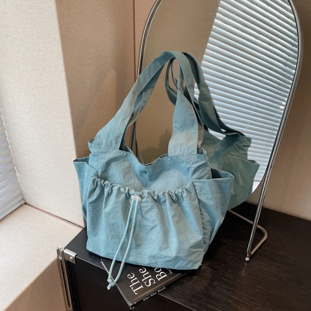 

Korean Style Nylon Shoulder Bag Drawstring Versatile Design Tote Bag Lightweight Single Shoulder Backpack Casual Outing Shopping
