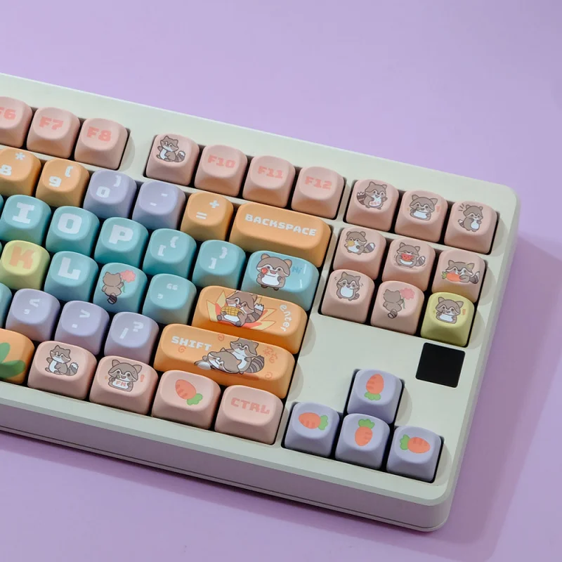 Cute Raccoon PBT Keycaps,135 Keys Dye-Sub Custom Doubleshot Keycaps Set For Mx Cherry Mechanical Keyboard 60% 65% 75% 80% 100%
