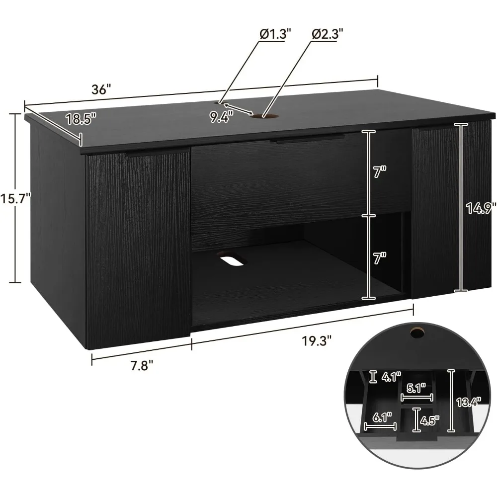 36'' Floating Bathroom Vanity with Sink, Wall Mounted Black