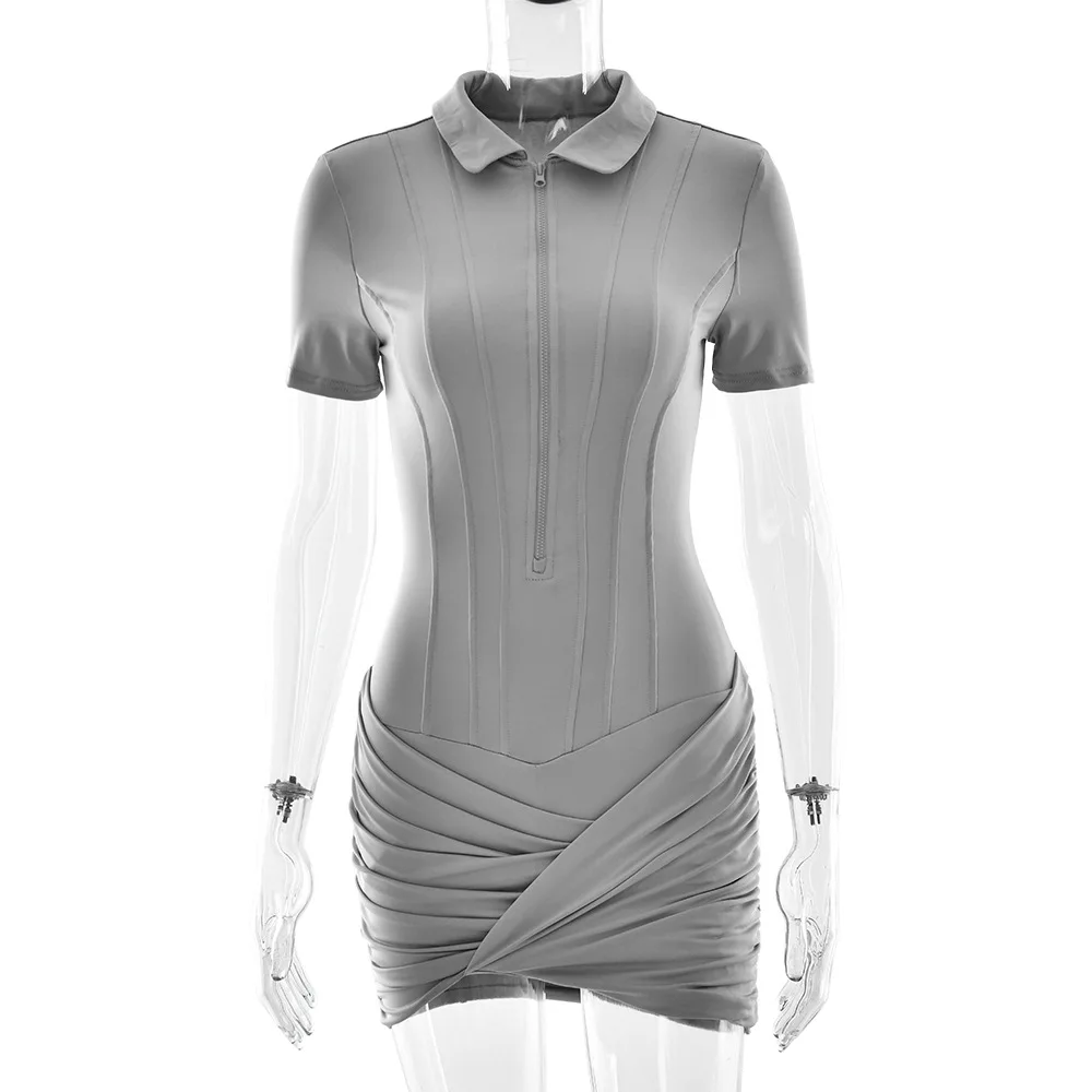 Modischer Plissee-Jumpsuit für Damen, Eleganter Kurzarm-Bodycon mit Reißverschluss und Revers, Sommerliche Alltags- und Streetwear – Detail 29