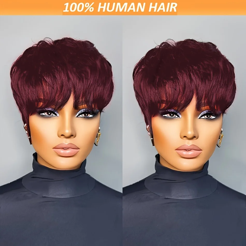 black/99j/4 color 150% density human hair wig for women short straight pixie cut human hair wig 6inch remy hair machine made wig