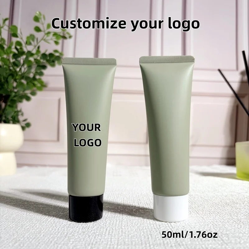 

【Индивидуальный логотип】50 шт. персонализированных косметических тюбиков, матовые, тонкие, зеленые, 50 мл, пустые, для крема, очищающего средства для лица