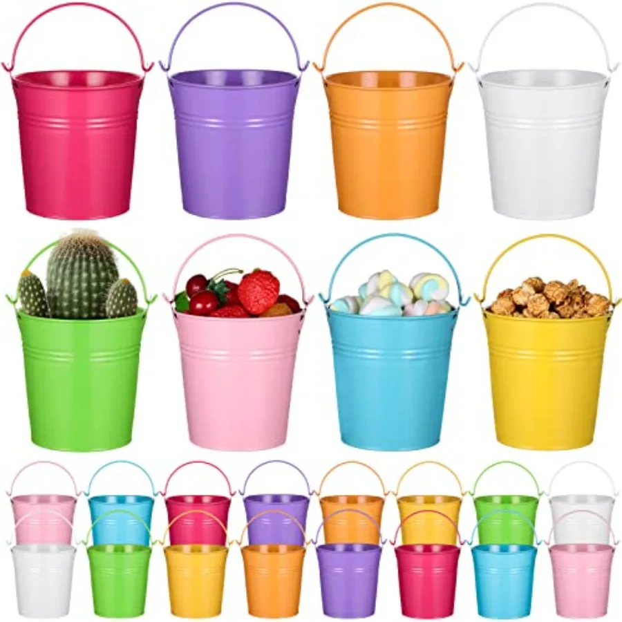 

24 Pieces Small Metal Buckets Colored Galvanized Bucket Round Metal Pail for Classroom Candy Crafts, Utensils, Vase Party Favor