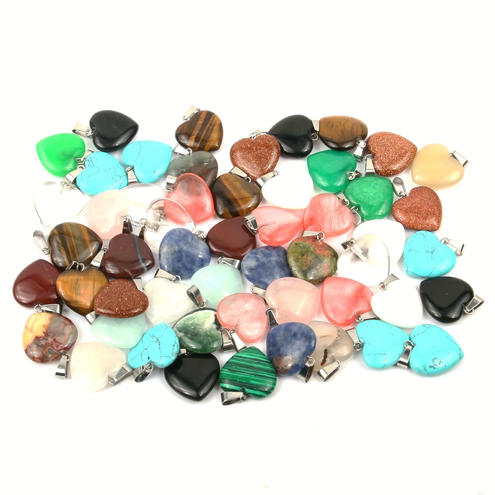 5pcs/set Peach Heart Pendant Quartz DIY Making Crystal Stone Natural Stone Leather Rope Handmade Necklace Fashion Jewelry 16mm