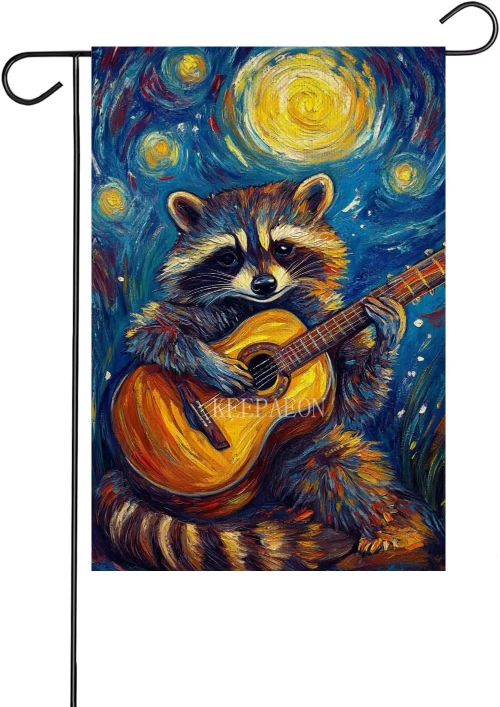 12x18 Inch Burlap Garden Flag - Oil Painting Style Guitar Playing Raccoon Yard Flag, for Outdoor Yard, Patio, and Garden Dec PPZ