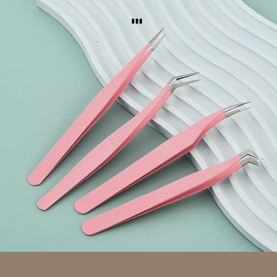 1 st/2/4/6 stks Pincet voor Wimperverlenging Roze Rvs Hoge Precisie Lash Pincet voor Volume Fans Makeup Tools