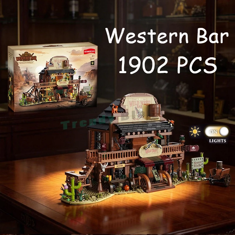 

1902PCS Classic Wild Western Bar,Creative LED Type-C Rechargeable Legendary Tavern Ornament,Building Blocks Toys Xmas Kids Gifts