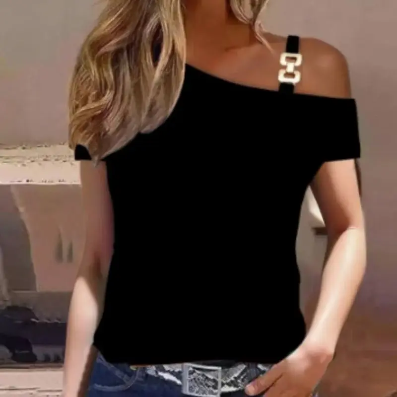 T-shirt à Manches Courtes et Volants pour Femme, Chic, Élégant, Couleur Unie, Col Rond, Décontracté, Simple, Streetwear, Été