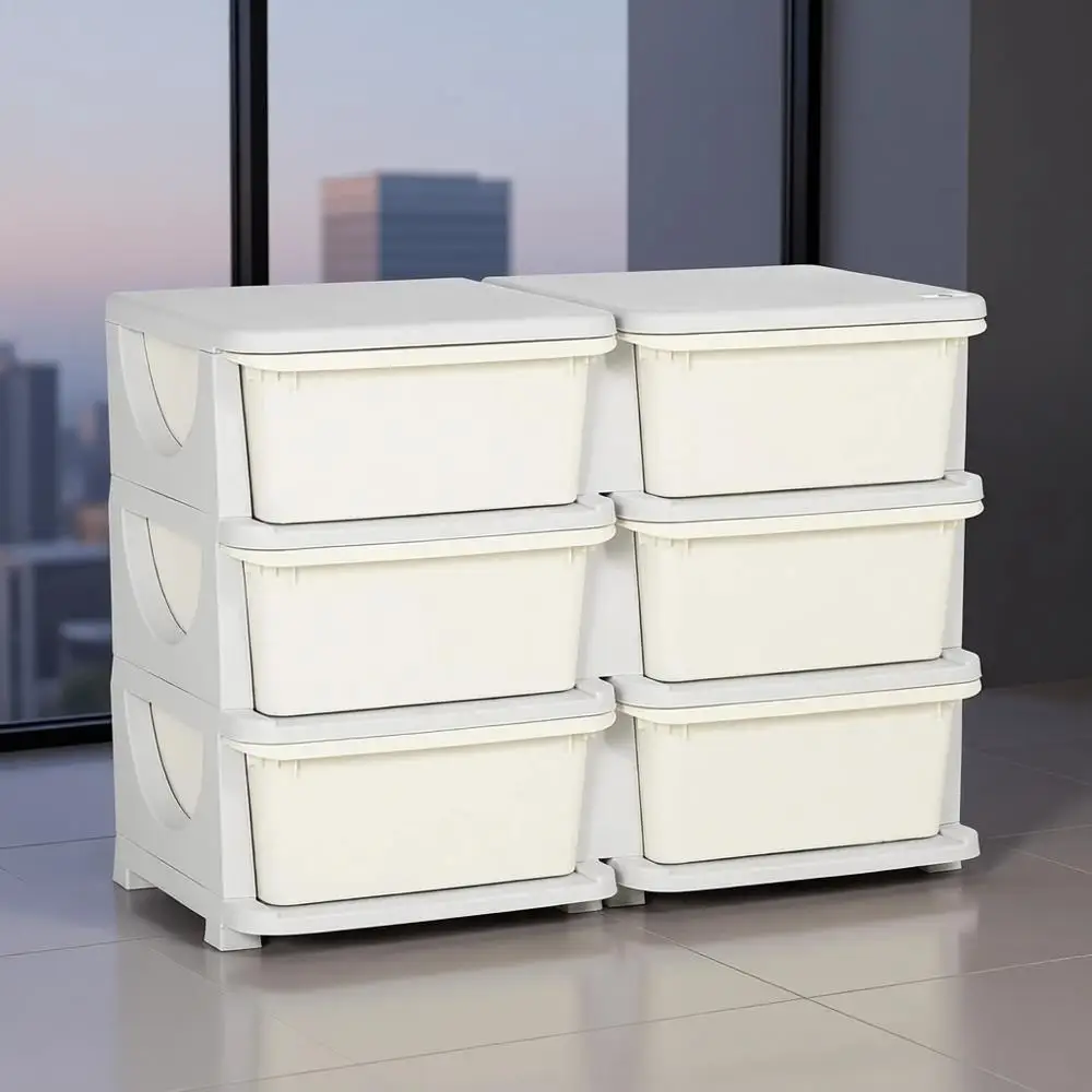 

Трехуровневый детский комод с 6 ящиками для спальни, детской или гостиной, кремово-белый