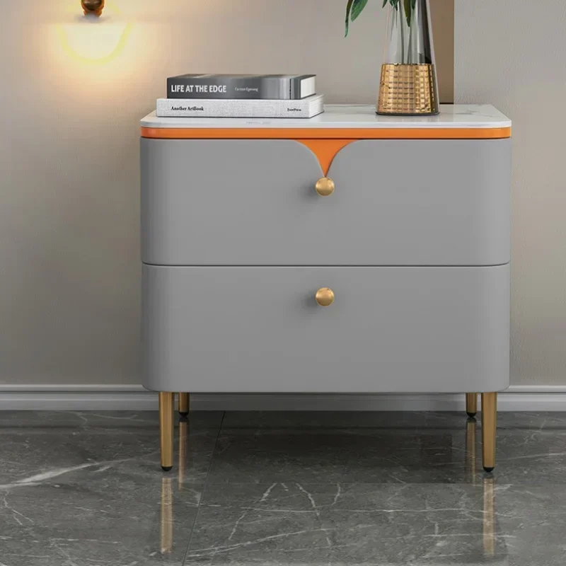 

Outstanding Solid Wood Bedside Table With Sintered Stone Top Modern 2 Drawers Leather Bedroom Nightstand Mini Side Storage Cabin