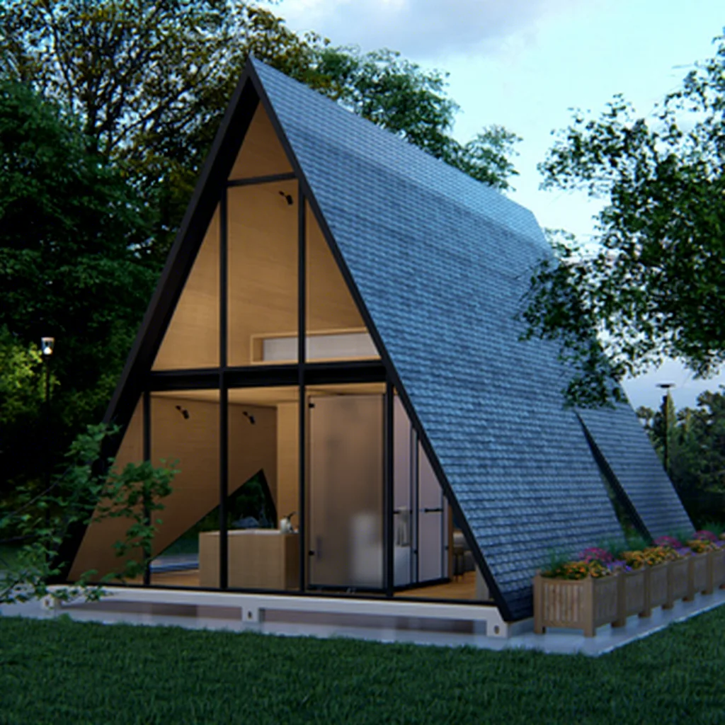 Prefabricated A-Frame House Triangle Cabin Modern Modular Wood Villa Tiny Home with Double Glazed Window for Energy Saving