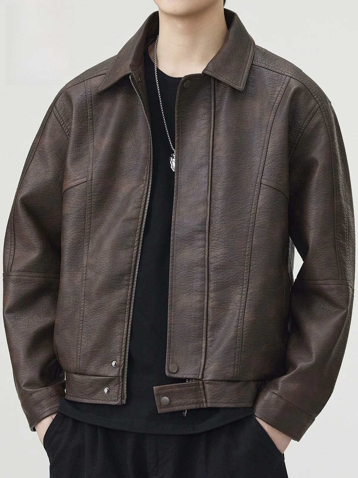 Rn American Sle PU Leather Jaet Men's Autumn Winter New Faion Loose Casual Retro Motorcycle Collar Jaet Coat