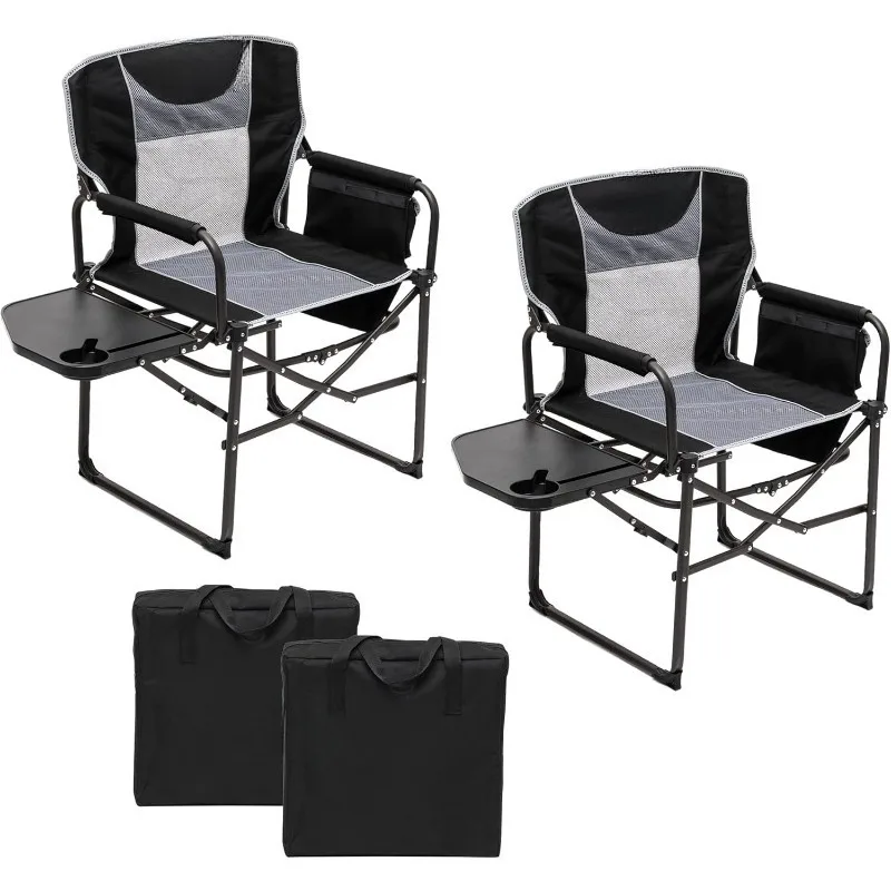 

Camping Directors Chair, Heavy Duty,Oversized Portable Folding Chair with Side Table, Pocket for Beach, Fishing,Trip,P