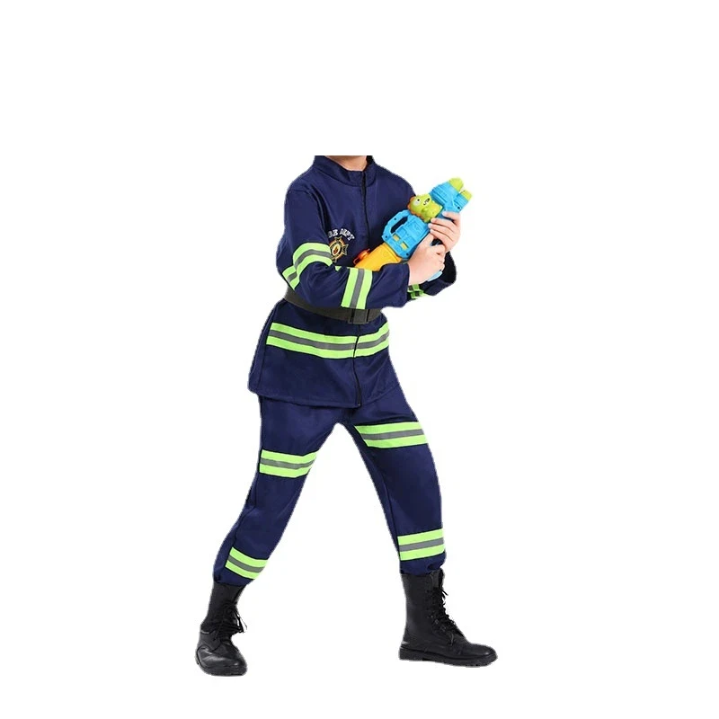 QQA 2025 男の子 女の子 カーニバルパーティー 消防士制服 消防士コスプレ衣装 消防士体験着
