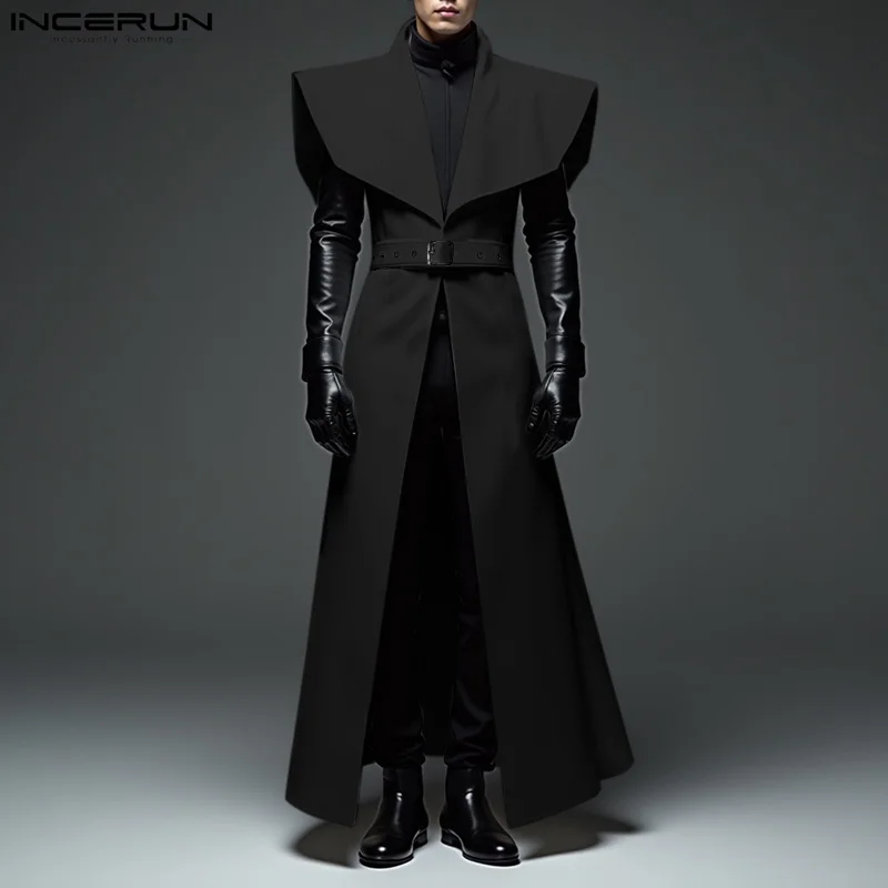 

Men Long Style Trench Lapel Sleeveless Solid Color Streetwear Casual Male Cardigan With Belt 2025 Fashion Coats S-5XL INCERUN