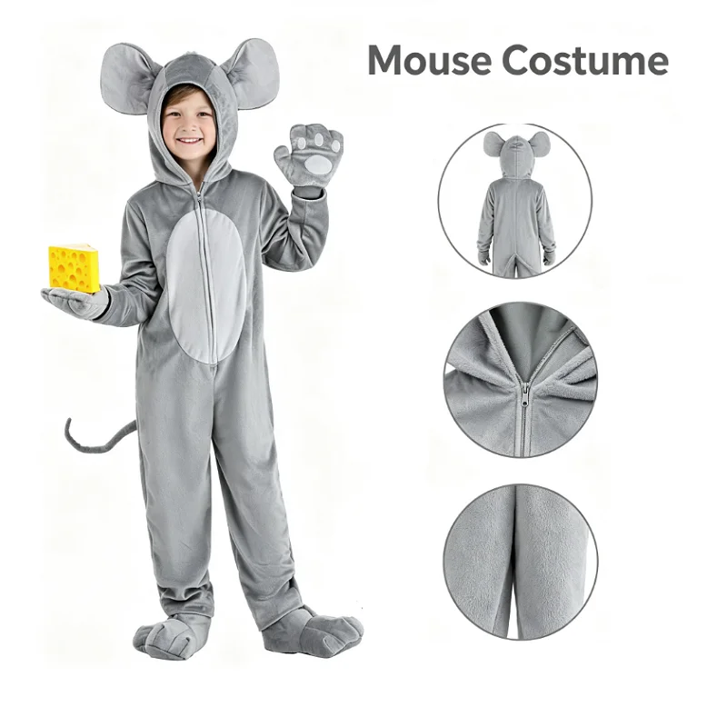 Pijama de Cosplay de Ratón Unisex, Traje Completo con Guantes y Cubre Pies para Halloween, Actuaciones en Escenario, Comic Con
