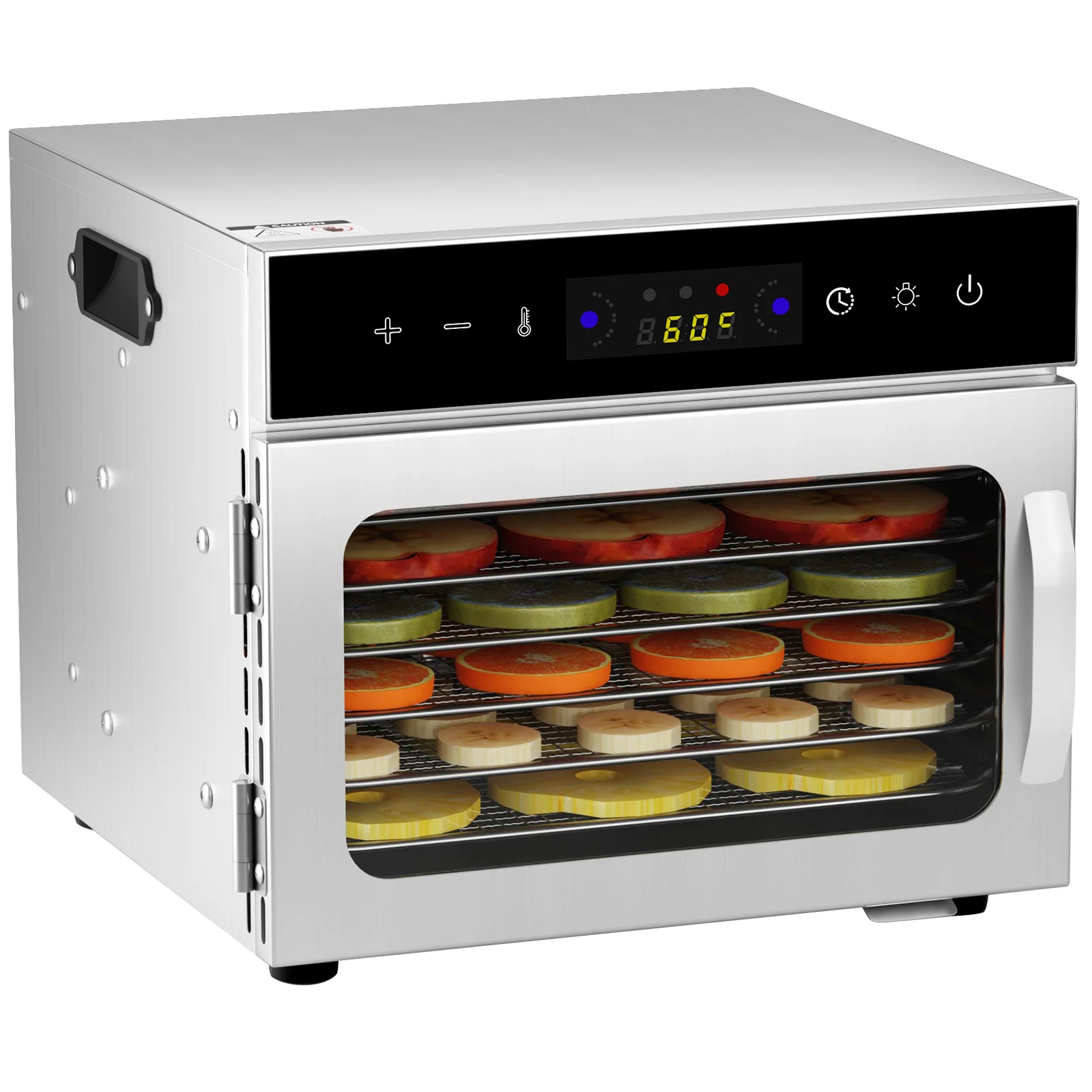 Deshidratador de Alimentos de Acero Inoxidable, 6/8/10/12 Bandejas, Temperatura Ajustable de 30-90°C ° Temporizador Digital C, 0-24H, Máquina de Secado Eléctrica para Frutas, Verduras, Carne, Pescado, Cecina y Hierbas