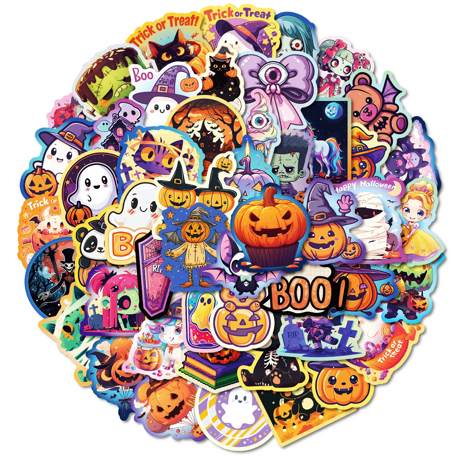 

50PCS Cute Halloween Ghost Magical Witch Pumpkin Decorative Stickers DIY Phone Guitar Skateboard Motorcycle Helmet Stickers