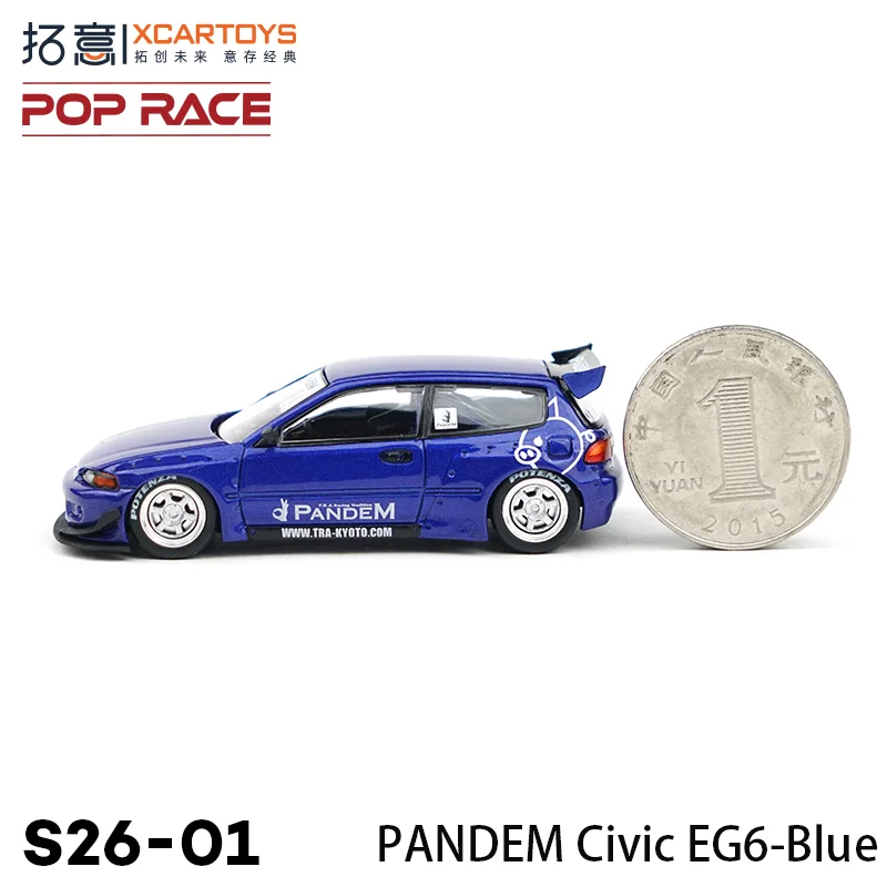 POPRACE 1:64 Honda Civic EG6 JACCS Miniatur-Legierungsdruckguss-Automodell-Sammlung, Ornamente, Geschenk für Jungen
