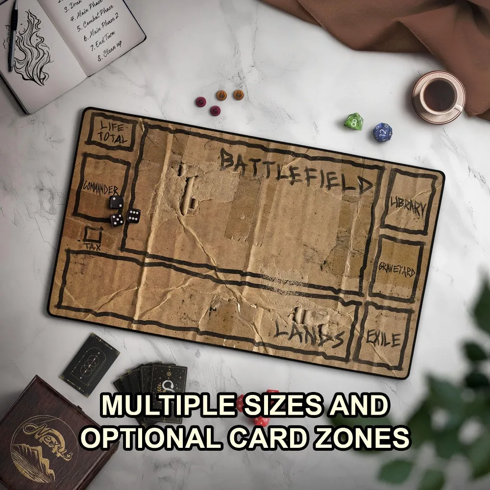 Homeless Man's TCG Playmat V2, Funny Play Mat With Optional EDH Zones, Stitched Edge Game Mat, Cardboard Design desk mat