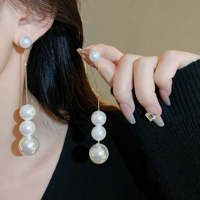 New Simple Beaded Pearl Long Earrings For Women Wedding Bijoux Japan Korean Imitation Pearls Pendientes Mujer