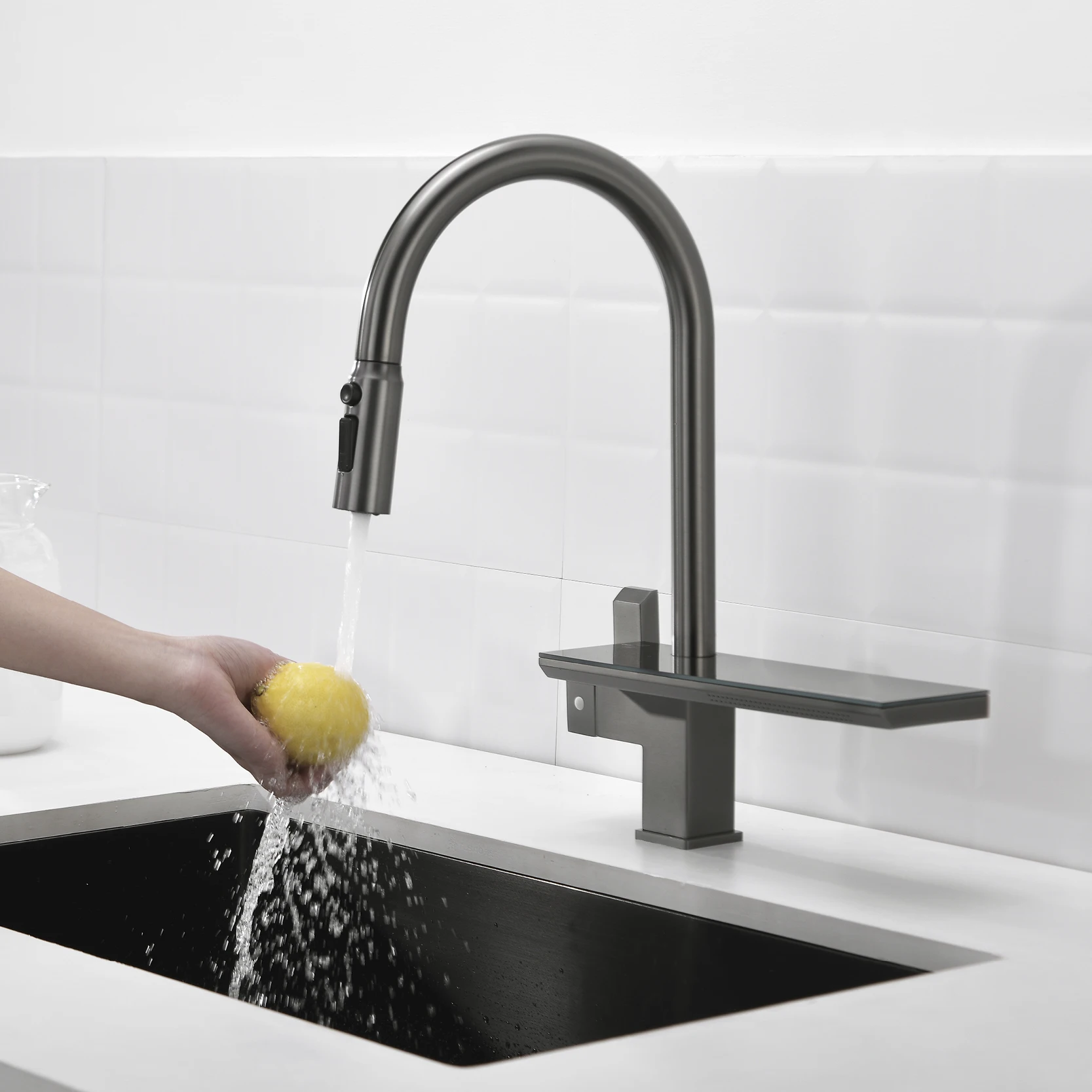 

Kitchen Pull Down Sink Faucet Deck Mounted Single Hole 3 Modes Vessel Sink Faucet One Handle Hot and Cold Mixer Taps Gray