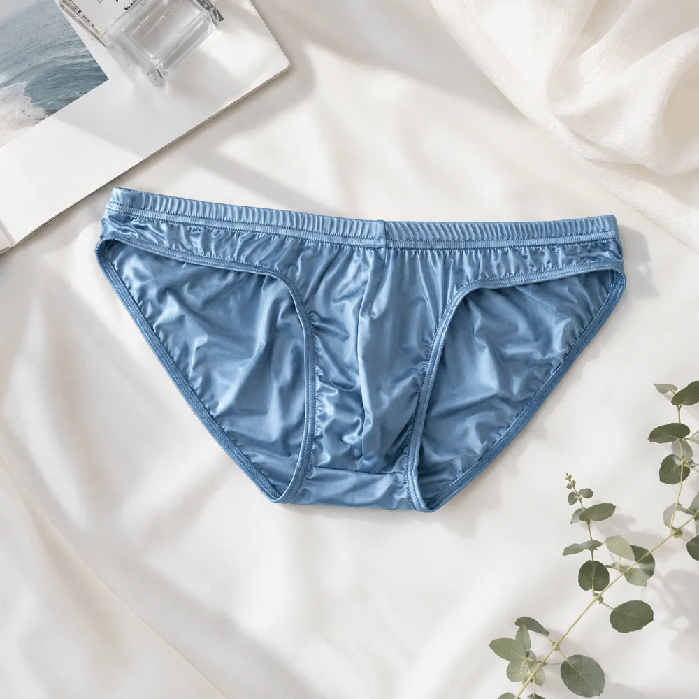 Cool Smooth Men's Underwear Low Waist Bulge Pouch Triangle Briefs Breathable Lingerie Ice Silk Briefs Male