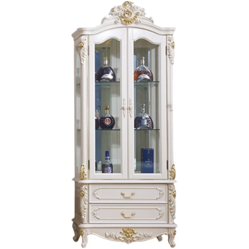 

European single-door glass wine cabinet, solid wood, locker, American restaurant double-door wine cabinet