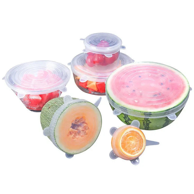 6PC Silicone Cover Reusable Durable For Fresh Food Leftovers Keep Food Fresh Washable Cookware Bowl Microwave Cover Stretch Lids