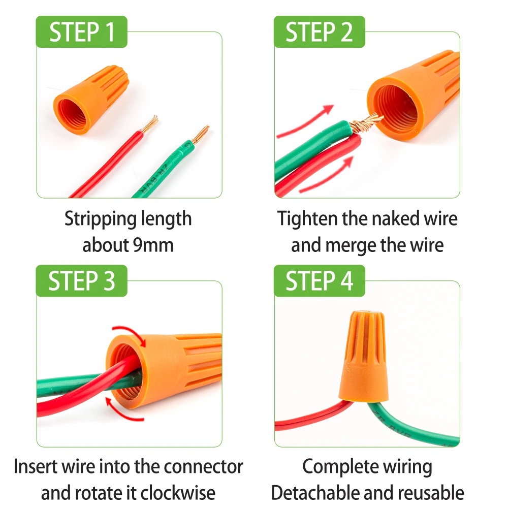 50PCS Colorful Electrical Insulated Crimp Twist Terminal Quick Wire Connector Nut Spring End Cap Connection