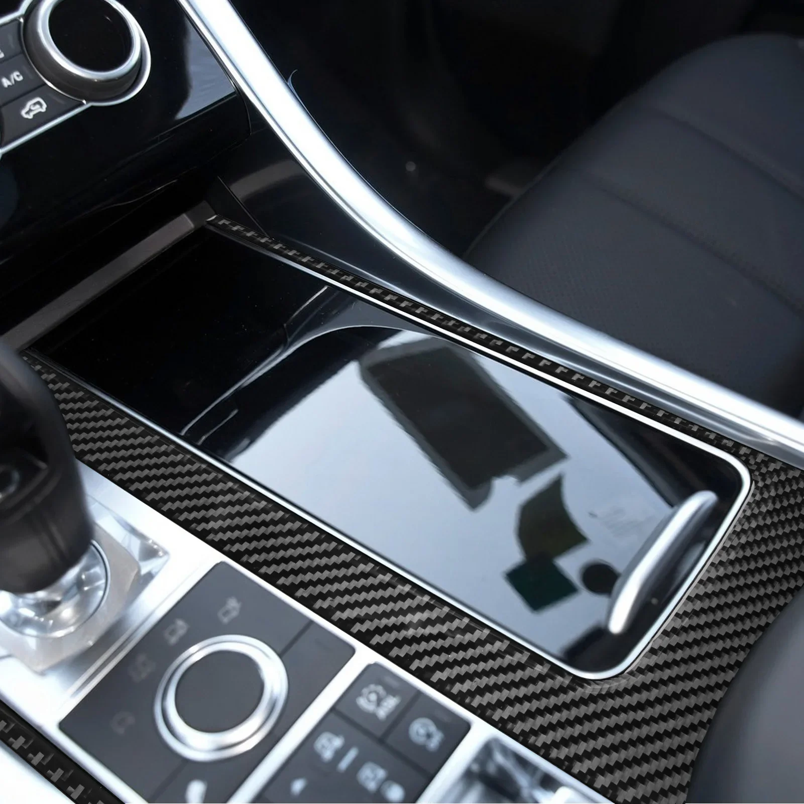 For Range Rover 2014-2017 Modified Carbon Fiber Car Gear Full Set Bezel Panel Decoration Piano Black Accessories Sticker