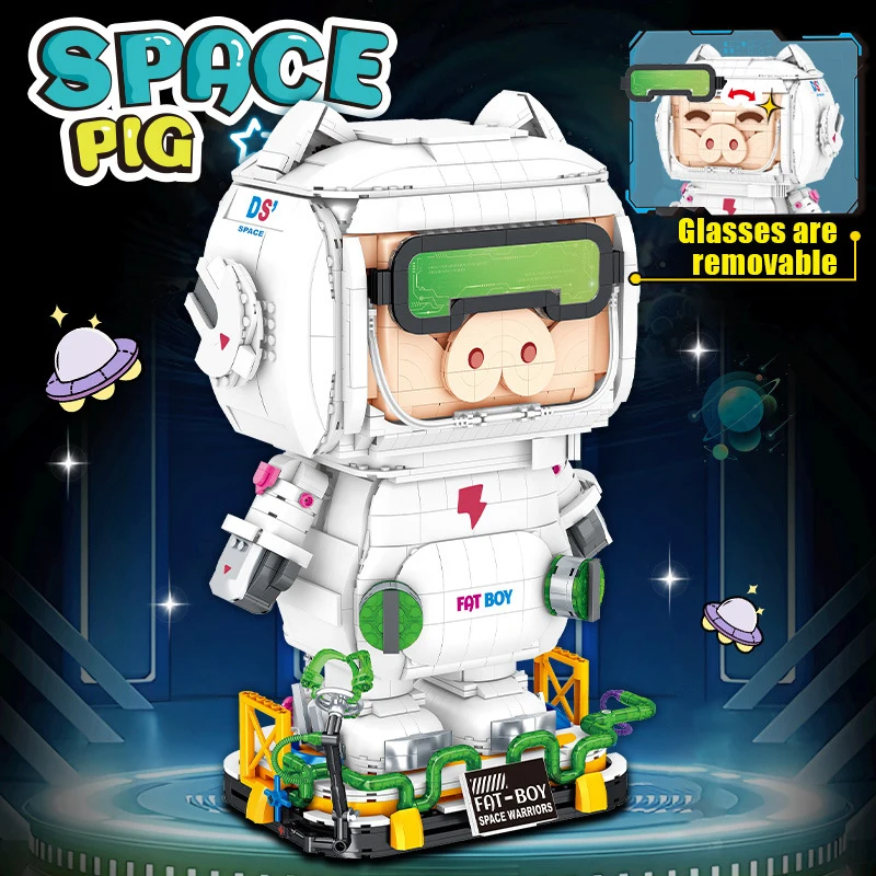 City Technical Space Pig Astronaut Model Building Blocks MOC Creative Spaceman Figure Assemble Bricks Toy Ornaments Gift for Kid