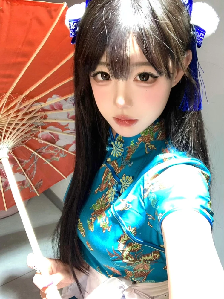 New Chinese Sle  Dr loween Cisas Cosplay orm ort  round Collar Low Slit ort Sve Wome...